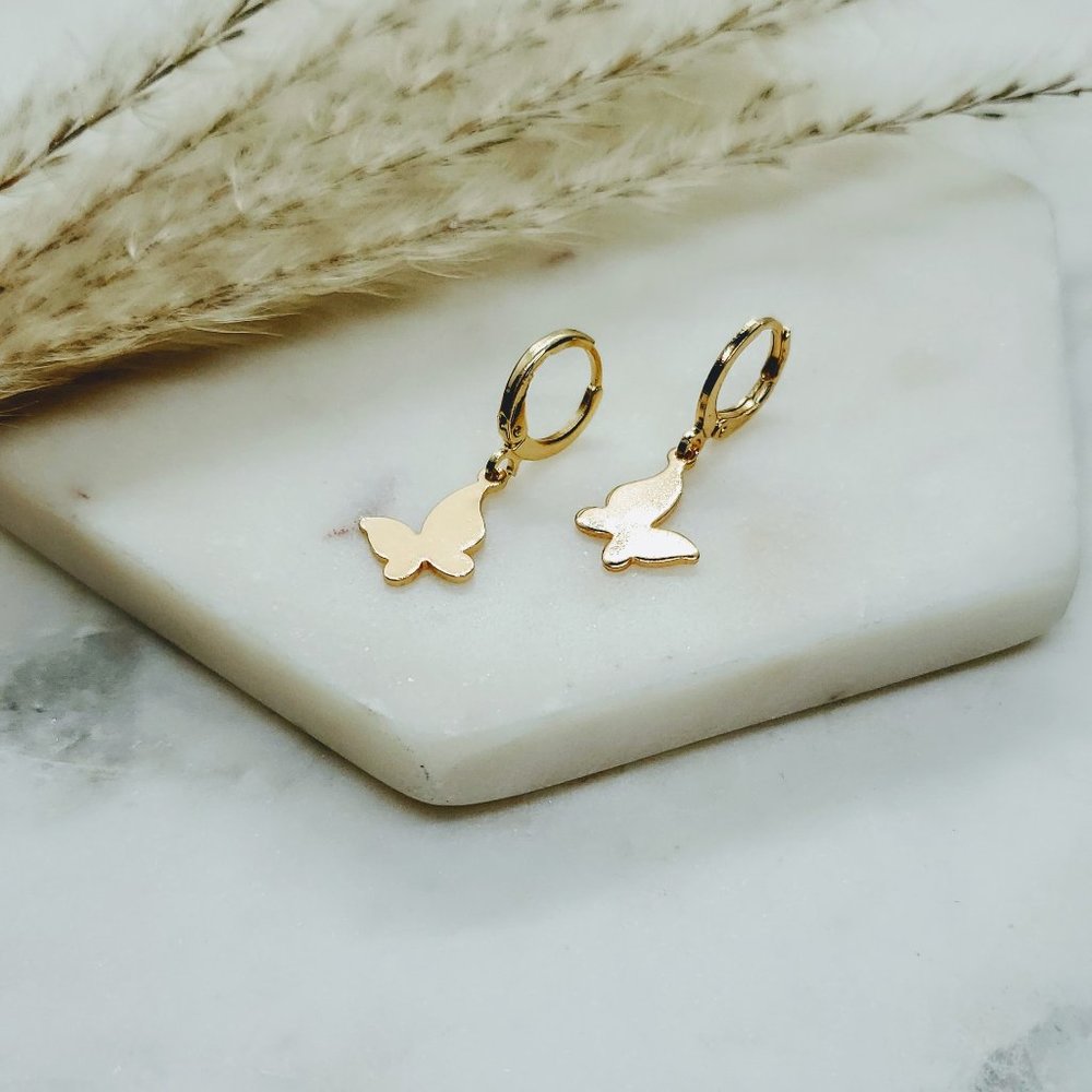 5 for $25 Gold Color Butterfly Huggies Earrings - Picture 3 of 4
